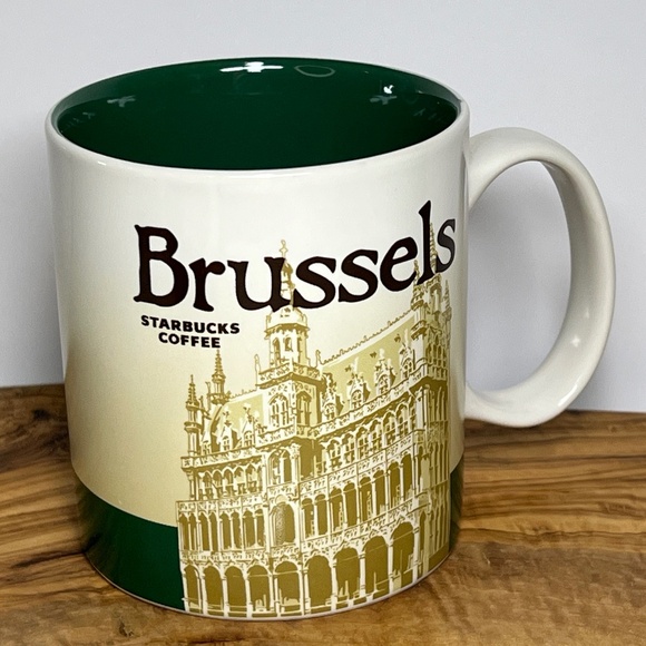 Starbucks Brussels Global Icon City Series Mug 16 oz White Green 4" Tall 2016 - Picture 4 of 12